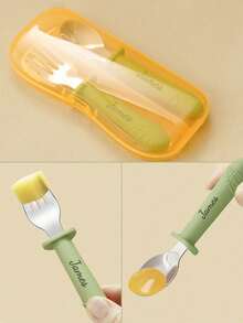 2pcs Customized Name Printed Silicone & Stainless Steel Children's Portable Cutlery Set - Multicolor - View 7