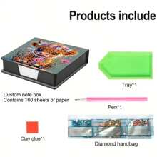 1pc Calf Design DIY Diamond Painting Asymmetrical Rhinestones Embroidery On Black Faux Leather Memo Pad Box With 160 Sheets, Ideal For Home Office & School Supplies, Craft, Cute Stationery, Holiday Gift