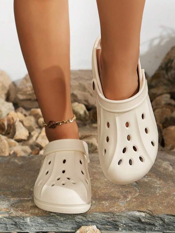 Sandali casual da donna di colore solido, con design slip-on e forato per una maggiore traspirabilità, comodi, leggeri, impermeabili, antiscivolo e durevoli, adatti per l'estate