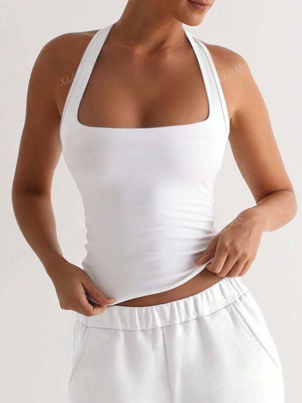 XLLAIS Sexy Backless Halter Tops Fashion Square Neck Elastic Casual Slim Fit Summer Women's Camisole