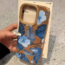 Teléfono Teléfono de piel sintética suave con diseño de flor azul, que ofrece lentes altas, compatible con los modelos 13 Pro, 14, XS, 16 Plus, 12, 15 y 11. - Colores mixtos 1 - Ver 3