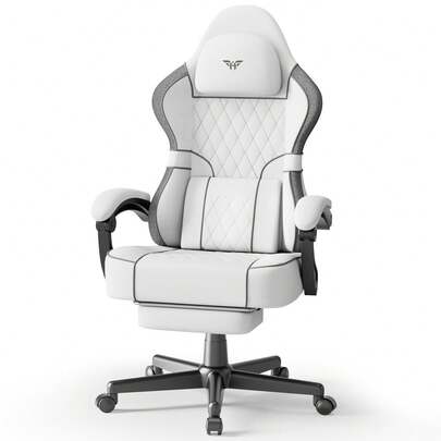  Soontrans Linen Fabric Gaming Chair With Footrest,High Back Ergonomic Computer Gamer Chair,Comfortable Video Game Chair With Massage Lumbar Cushion, Racing Reclining Office Desk Chair For Adult