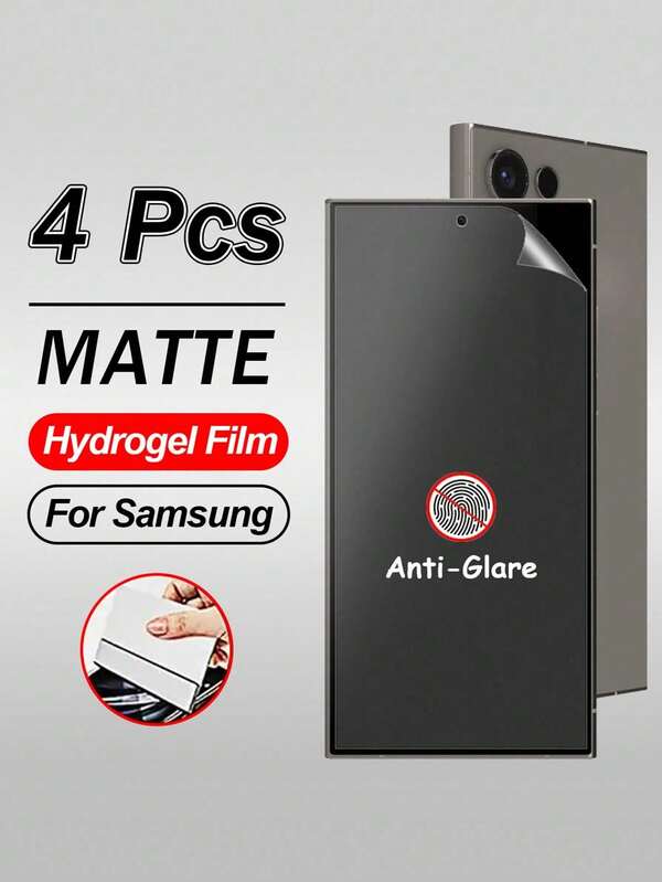 4 Pcs Anti-Fingerprint Matte Hydrogel Film Compatible With Samsung Galaxy S25 Ultra Edge S24 S23 Ultra S22 S21 S20 Plus Ultra FE Note 20 Ultra 10 Plus, Anti-Glare Transparent Soft TPU Screen Protector Fingerprint Unlock, Self-Healing, Ultra-Thin Gift For Birthday, Family, Friends Phone Screen Protector, Phone Accessories