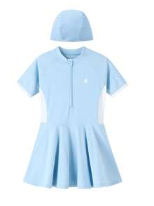 Annil Summer Children's One-Piece Swimsuit Set For Girls - Blue - View 1