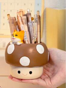 1个可爱蘑菇笔筒，儿童/女孩办公桌收纳装饰，开学季，儿童节礼物 - 彩色 - 查看 13