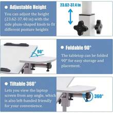 Angle & Height Adjustable Rolling Table Desk,Laptop Notebook Stand Tiltable Tabletop Desk For Home,Office,White