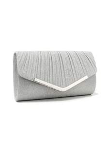 Pleated Flap Chain Metallic Shiny Square Handbag