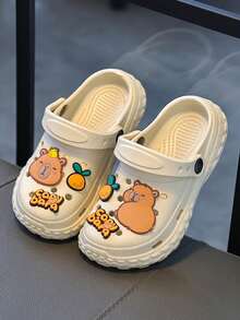 男女款休闲透气镂空一脚蹬鞋，图案印花，轻便平底沙滩凉鞋，适合室内/室外使用 - 卡其色 - 查看 4