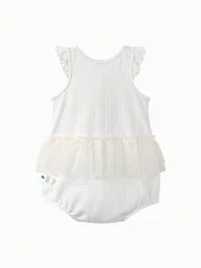 mini bala Baby Girls' Mesh Romper – Airy  With Skirt – Trianglar Gusset Design - Original White - View 5