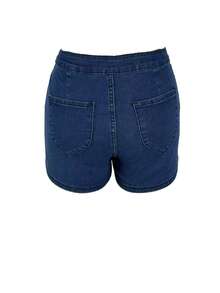 女士休闲弹力修身牛仔短裤 夏季 - 中藍色 - 查看 7