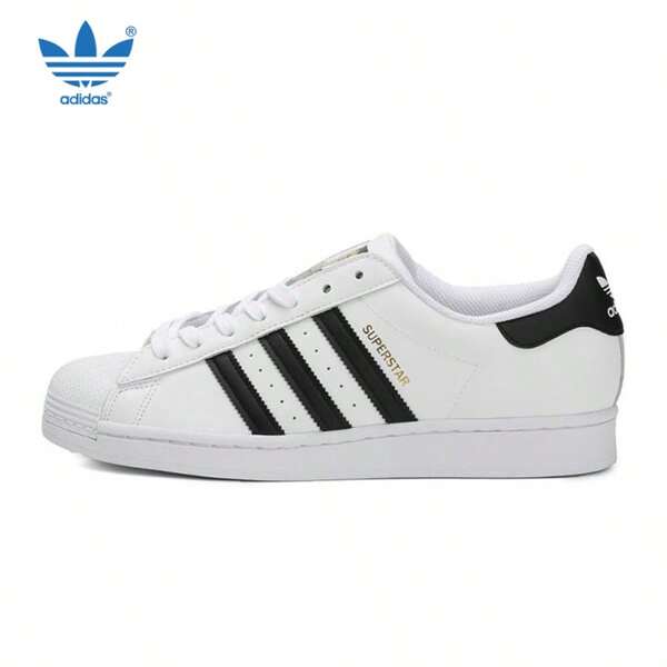 Adidas Tênis casual Adidas Classic Superstar Low-Cut Shell-Toe, 1 par, logotipo dourado, trevo, calçado esportivo e de lazer unissex, modelo: EG4958