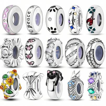 1Pc Silver Color Sparkling Cubic Zirconia Silicone Stopper Spacer Bead Collection Classic Stone Cat Paw Charm Suitable For Original Snake Bracelet Beads For Diy Jewelry Making Basic Accessories More Selection