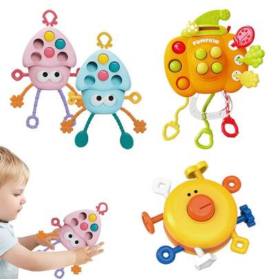 WeRein 婴儿玩具和感官牙胶、拉扯玩具 - 活力章鱼南瓜爬行玩具（带皱褶触手）、ABS/硅胶出牙玩具（适合 10-36 个月婴儿）、带礼盒包装的发育学习玩具、用于运动技能训练的幼儿玩具（颜色可能有所不同）