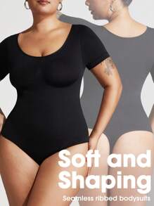 1 pieza Shapewear de talla grande para mujer, moldeador de control de abdomen, cintura entrenadora, levantador de glúteos, body sin costuras, mono de verano de manga corta
