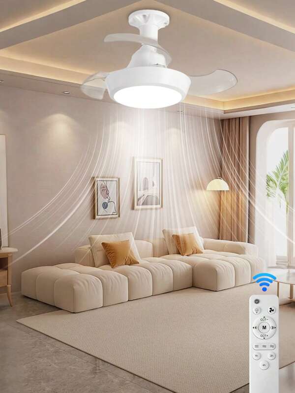 Ventilator de tavan LED cu lumini, 42 cm E27, ventilator de tavan cu telecomandă și aplicație, 3 viteze, 3 culori, reglabil intensitatea luminii, economisire energie la instalare la priză