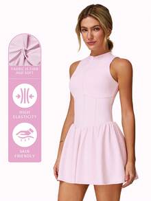 MFVIM 2025 Tennis Skort With Built-In Bra - A-Line Fit For Gym & Beach - Pink - View 4