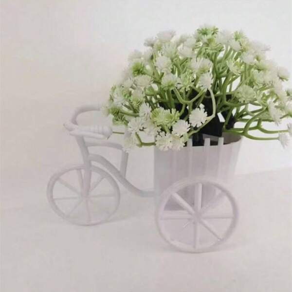 1 pièce de mini panier de fleurs en plastique pour vélo, plante en pot artificielle, décoration de bureau, ornement simulant des plantes vertes pour la décoration de la pièce
