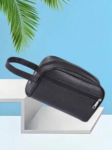 1 pieza, patrón de guijarros, monocromo, bolsa de hombre, negra, de negocios, de PVC, bolsa de aseo, impermeable, bolsa de baño, bolsa de almacenamiento de artículos de viaje Dinero viejo