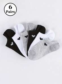 1/6/9/10/15 Pairs Women Cute Solid Heart Boat Socks, Soft & Comfortable, Moisture-Wicking, Suitable For Sports & Casual Wear