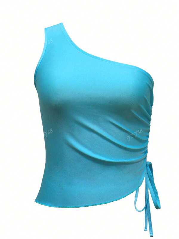 Top informal sin mangas de mujer con volantes de tela de unicolor y cordón, para primavera/verano