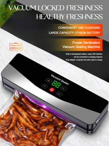 Outdoor Household Food Vacuum Sealer Packaging Machine, Fully Automatic Vacuum Pump, Dry And Wet Dual-Use, USB Rechargeable Sealing Machine, Battery Capacity: 2000mAh.