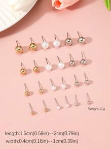 12 paires de boucles d'oreilles fantaisie à perles, couleurs or, argent, blanc, noir