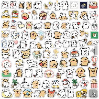 100 张小尺寸可爱小狗线条画贴纸，高品质卡通设计，适用于手机壳贴花，防水学校用品，返校