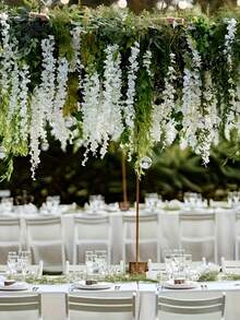 24/12 件紫藤吊花仿真植物藤蔓藤条假吊花环丝绸花串婚礼派对花园户外家居装饰，白色，花朵绿叶丝绸长吊灌木花花卉装饰派对婚礼花园家居装饰情人节，礼物生日毕业