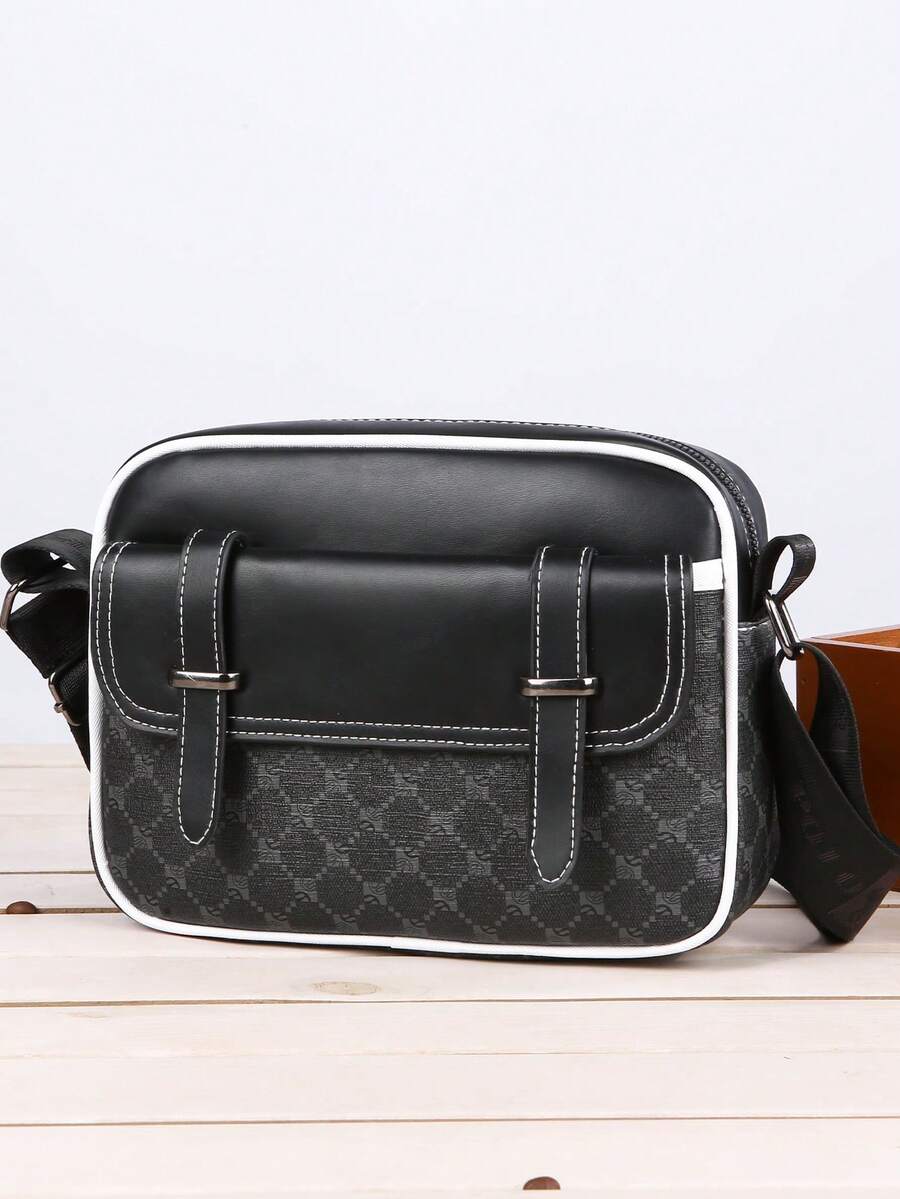 1 件撞色 PU 皮革单肩包，男士休闲实用小方形斜挎包，带可调节肩带，拉链开合，适合旅行、购物、男士礼物，适合办公室、大学、工作、商务、通勤、户外、旅行、徒步旅行