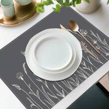 14/6pcs Palm Leaf Placemats, Tropical Green Leaf & Calathea Plant Design Dining Table Mats, Hawaiian Seasonal Kitchen & Home Decor