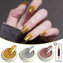 AiFer 3 件套镀铬指甲粉，Y2K 美学金属镜面效果全息极光变色龙颜料 3 种颜色适用于美甲凝胶抛光美人鱼独角兽浸粉 DIY 指甲饰品指甲宝石美甲用品 - 彩色 - 查看 13