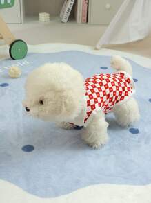 1 pieza Camiseta para perros pequeños de dos tonos con estampado de corazón a cuadros, diseño de anilla para correa, ligera y adecuada para el verano