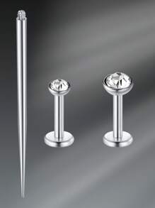 CIZME 16G Lip Rings Studs Flat Back Studs Labret Studs Stainless Steel Internal Threaded CZ 6/8mm Lip Studs Lip Piercing Jewelry Earrings Studs Cartilage Helix Piercing Silver Gold Steel Labret Piercing Jewelry For Women Men