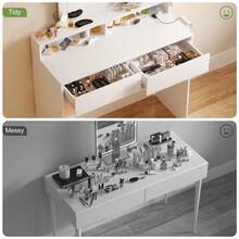 DEVOKO Dressing Table 2 Drawer&Mirror Bedroom Set Makeup Vanity Cosmetics Storage Desk Dresser Furniture White - White - View 4