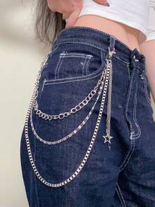 1 pièce Chaîne de taille avec pendentif pentagramme punk hip-hop, chaîne de pantalon en métal, convient pour le port quotidien, l'été, l'école - Multicolore - Voir 6
