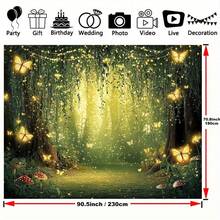 Telón de fondo de cuento de hadas con bosque mágico verde, árboles, camino de ladrillos amarillos, escenario mágico de princesa para fotografía, decoración para fiesta - Multicolor - Ver 8