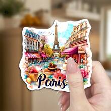 1 Pieza, Imán para refrigerador con diseño de París y la Torre Eiffel en color rosa - Elaborado en acrílico y goma suave, Decoración cuadrada para la cocina, Ideal para entusiastas de los viajes, regalo para el Día de la Madre/Padre, Decoración creativa para el hogar, la cocina, el refrigerador, la puerta, el gabinete de almacenamiento, con tema de París