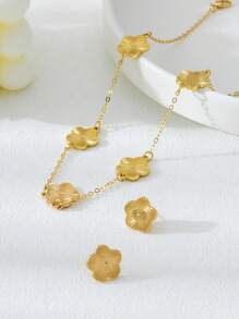 1 Stück modische klassische goldfarbene strukturierte Glücksklee Anhänger Halskette & 1 Paar Ohrringe Schmuckset, romantisches Hochzeits-/Heiratsantrag Geschenk, geeignet für Verlobung/Dates/Alltagstragen, luxuriöses Damen Accessoire, Freundin/Geburtstags Geschenk