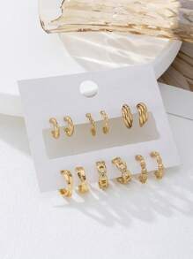 6er Set modische goldene Bambus Knotenimitation Kreuz Gekräuselt Gezackt Strass Geometrische Damen Ohrringe, vielseitig einsetzbar für Alltag, Party, Musikfestival