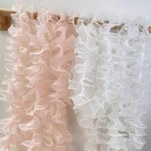1 Roll/1M 12cm Densely Pleated Beaded Tulle Lace Ribbon, Crafts Packaging Satin Ribbon, Sparkly Pearl Ruffle Organza Ribbon For Flower Bouquet, Floral Shop Packaging Materials, Pearl Ruffle Organza Edging For Flower Bouquet DIY