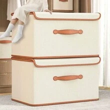 1PC Light Luxury Flip Lid Organizer, Clothing Organizer, Quilt Organizer, Closet Organizer, Miscellaneous Organizer, Toy Organizer, Holiday Decorative Organizer, Fall Decorative Organizer, Built-In Rigid Sheet, Upgraded Thickened Fabric, Wider Comfortable Imitation Leather Carrying Handle, Suitable For Dormitory Storage, Home Storage, Moving Storage, Warehouse Storage.