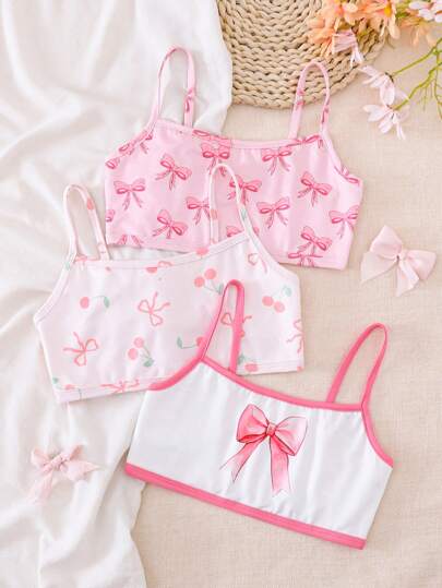 Chatreadl Conjunto Chatreadl de 3 peças, sutiã casual fofo para meninas adolescentes, suspensórios, estampado, fresco e simples, adequado para todas as estações