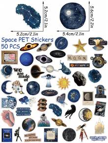 50pcs Planetary Universe Sticker Beautiful Galaxy PET Transparent Decals For Laptop Luggage Computer Skateboard Journal Scrapbook Phone DIY Decorate Sticker - Multicolor - View 6
