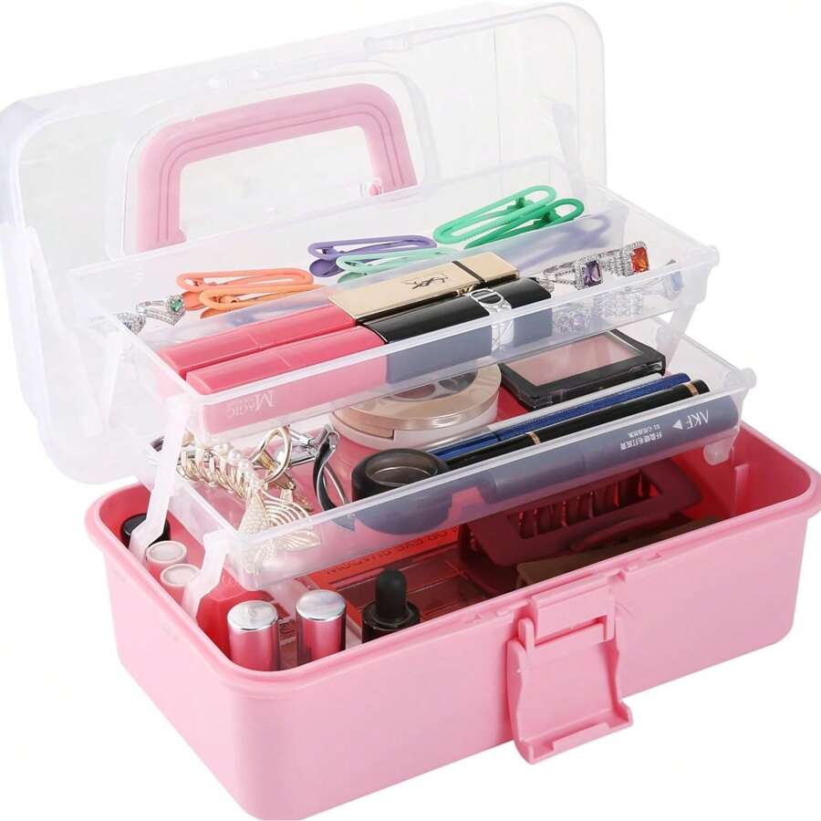 1pc Plastic 3-Layer Storage Box, Multipurpose Storage Box Container, Household Folding Tool Box, Portable Art Craft Case Container, Sewing Supplies Sorting Organizer, Medicine Box