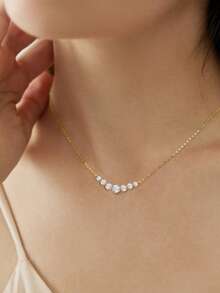 1pc 0.5 Carat S925 Sterling Silver Moissanite Necklace, Minimalist 7-Diamond Moissanite Necklace, Promise Necklace, Eternal Necklace, Luxury Elegant Jewelry For Women, Women's Gift, Bridal Jewelry - Simple Smiling Seven Princesses Moissanite Necklace - View 8