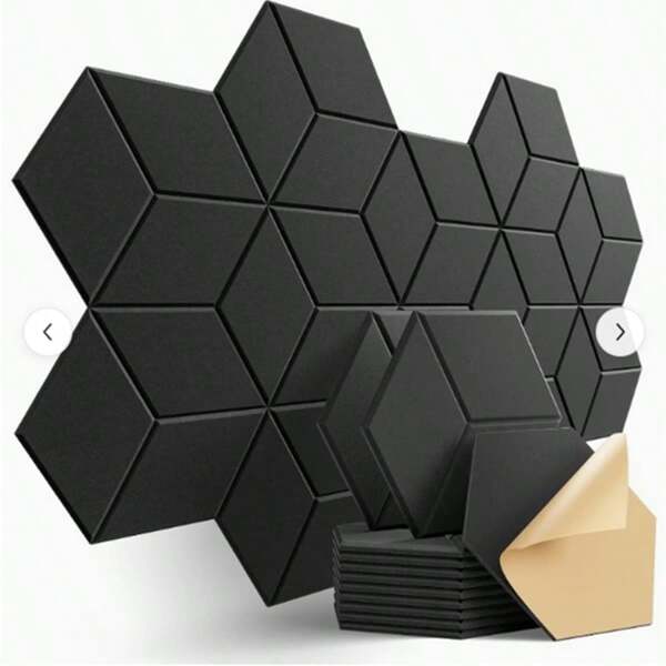 12 Pieces Self-Adhesive Soundproof Panels 11.8 X 10.2 X 0.4 Inches - High-Density Acoustic Hexagonal Foam Panels, Y-Shaped Design, Suitable For Home Theaters, Recording Studios, Offices (Black/White), Eliminates Echoes And Reduces Noise.