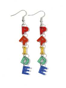 1 par de brincos de acrílico com letras do orgulho em cores arco-íris para mulheres e meninas, amantes LGBT, para festa do mês do orgulho, acessórios de joias