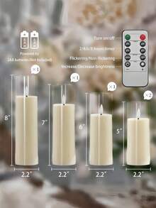 5pcs Acrylic Flameless Flickering Candles With Remote Control Timer, Battery Operated LED Candles 2.2" X 5", 5", 6", 7", 8" Plastic Pillar Candles, Suitable For Wedding, Living Room, Bathroom, Wedding, Holiday, Party, Farmhouse, Bedroom (Long-Lasting , Ivory Color) - White - View 7