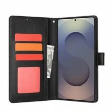 1 件黑色皮革钱包式磁吸翻盖手机壳带卡夹，适用于（Apple///Redmi//Transsion）手机型号，保护套