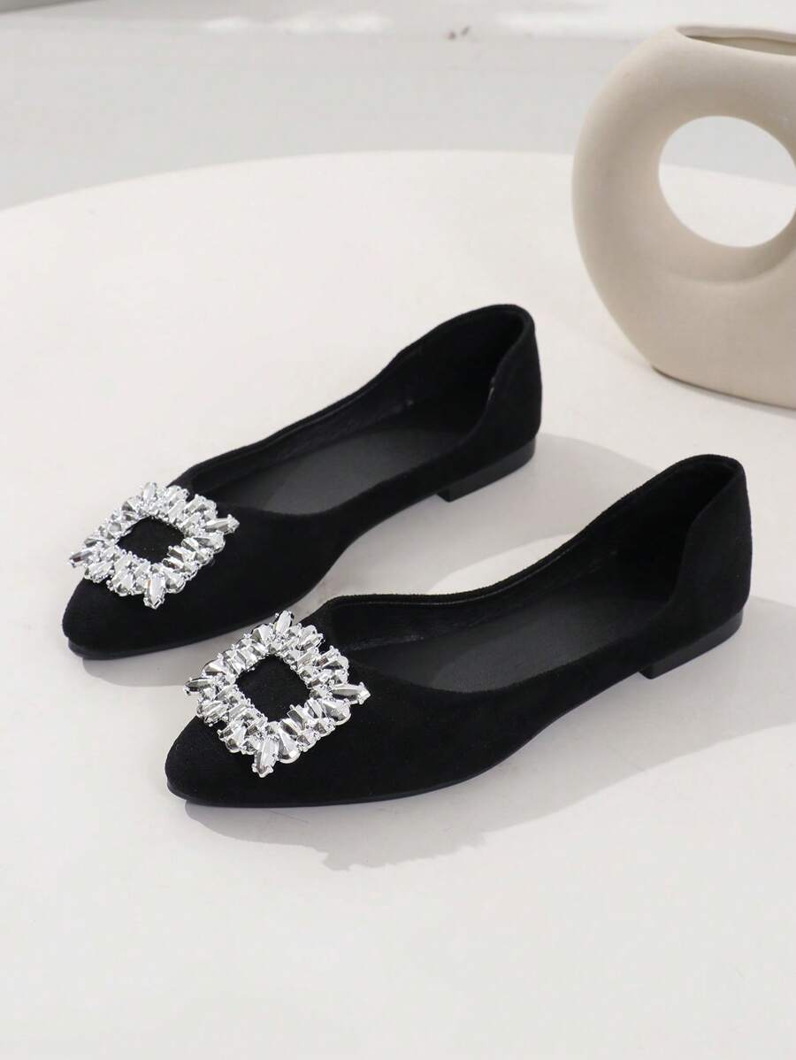 Kleine Größe halbe Größe Daunen, Mädchen Quadrat Schnalle Spitzer Zehenbereich Niedriger Absatz Ballerinas - Leichtgewichtig & Bequem, Für alle Jahreszeiten geeignet, Vielseitig, Elegant & Charmant, Anmutig - Funkelnde Strass Blendend, Klassisch & Zeitlos